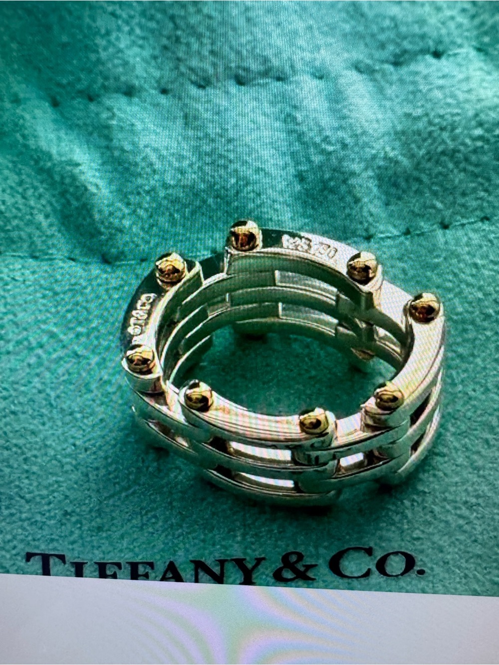 Tiffany & Co. Two-Tone Silver Ring with Gold Screw Accents